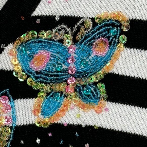 Just B Womens V-neck sweater Butterfly Embellished  Black  3/4 Sleeve size large - Picture 8 of 13